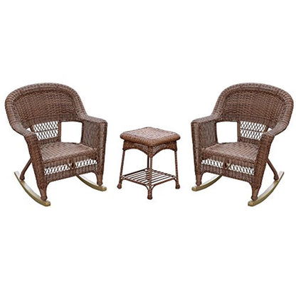 Jeco Resin Wicker Outdoor Patio Rocker Chair And End Table Set, 3-Piece, White