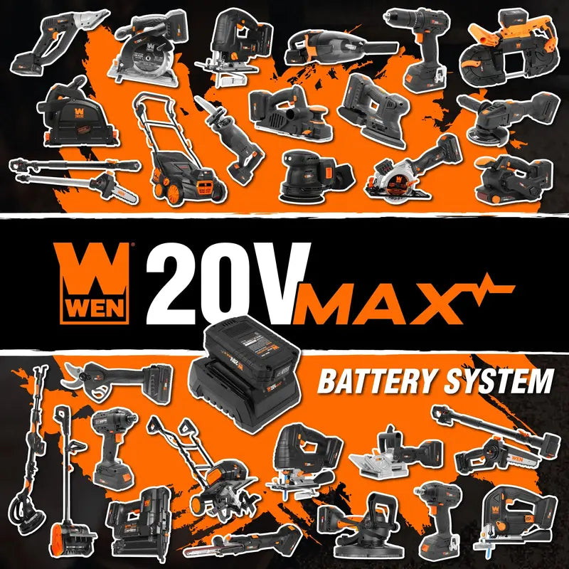 WEN 20V Max Cordless 18-Gauge Brad Nailer With 2.0Ah Battery And Charger - 100 Nail Capacity