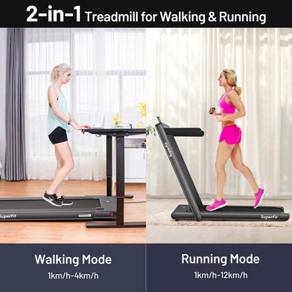 2 In 1 Folding Treadmill, 2.25 HP, 40 in x 16 in Running Area, Dual Display And App Control