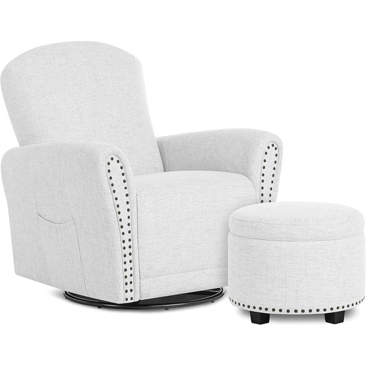 Evolur Vienna Swivel Glider Rocking Chair With Ottoman - Fog Gray