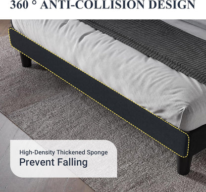 Allewie King Size Upholstered Bed Frame With Button Tufted Wingback Headboard, Black