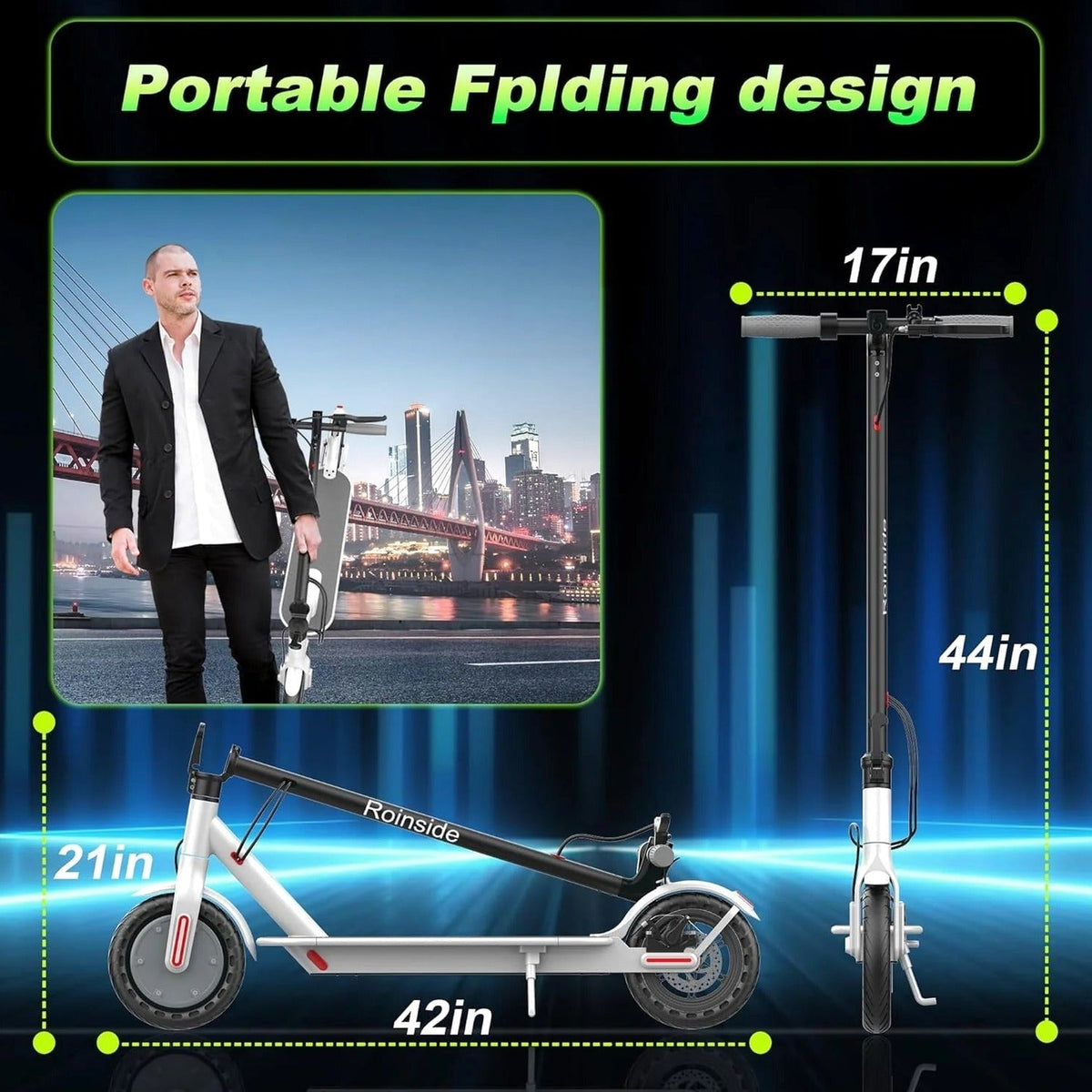 Roinside Electric Scooter, 8.5 in Solid Tires, 350W Motor, Up To 19 MPH, 21-23 Miles - UP12 Plus