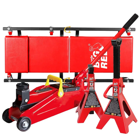BIG RED 2 Ton Hydraulic Floor Jack Combo With 2 Jack Stands, Garage Creeper And Red Color - W8200