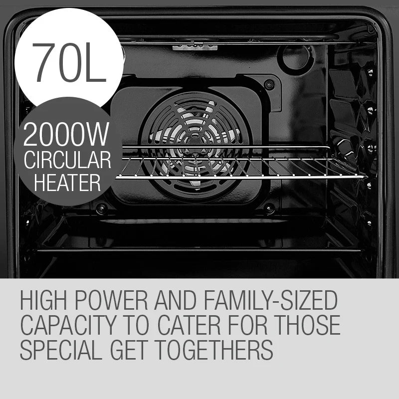 EuroChef Built-In Electric Wall Oven 60cm 70L 8 Function Fan Forced Stainless - OE708B