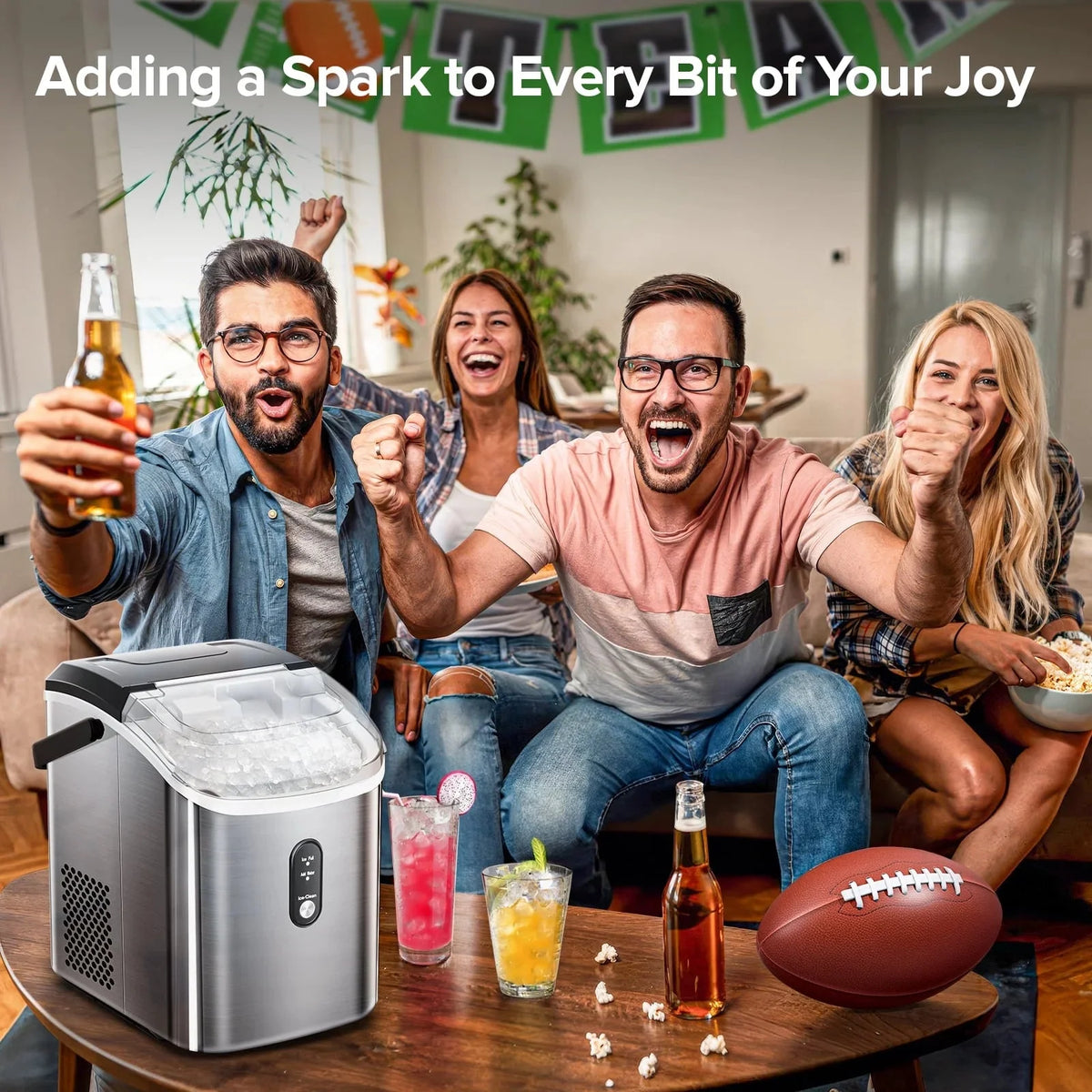 Auseo Countertop Nugget Ice Maker, 35Lbs/24H, 1.1L, Stainless Steel Silver - Self-Cleaning