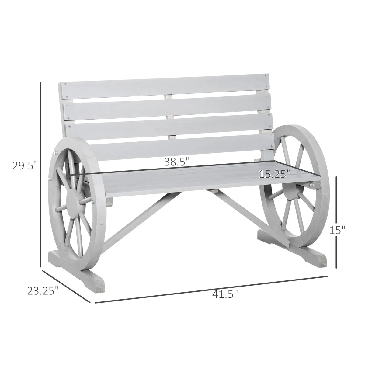 Outsunny Wooden Wagon Wheel Bench, 2-Person, Fir Wood, Carbonized, 41.5in L x 23.25in W x 29.5in H - 84B-183