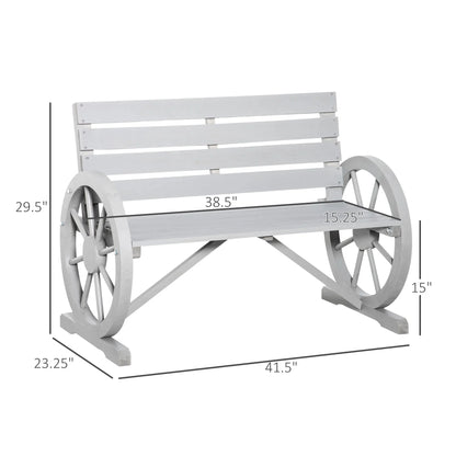 Outsunny Wooden Wagon Wheel Bench, 2-Person, Fir Wood, Carbonized, 41.5in L x 23.25in W x 29.5in H - 84B-183
