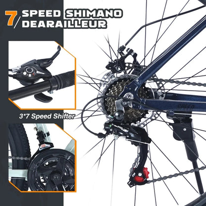 Men's 27.5 in Mountain Bike - 21-Speed Aluminum Alloy Frame, Front Suspension, Double Disc Brakes