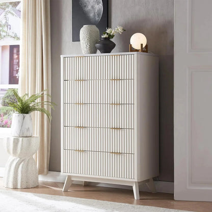 OKD 6-Drawer Dresser With Faux Marble Top, Natural Oak, 16in D x 54in W x 32in H