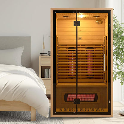 2-Person Red Light Far Infrared Indoor Sauna, 1750W/110V, Canadian Hemlock, 41.33in x 47.24in x 74.80in