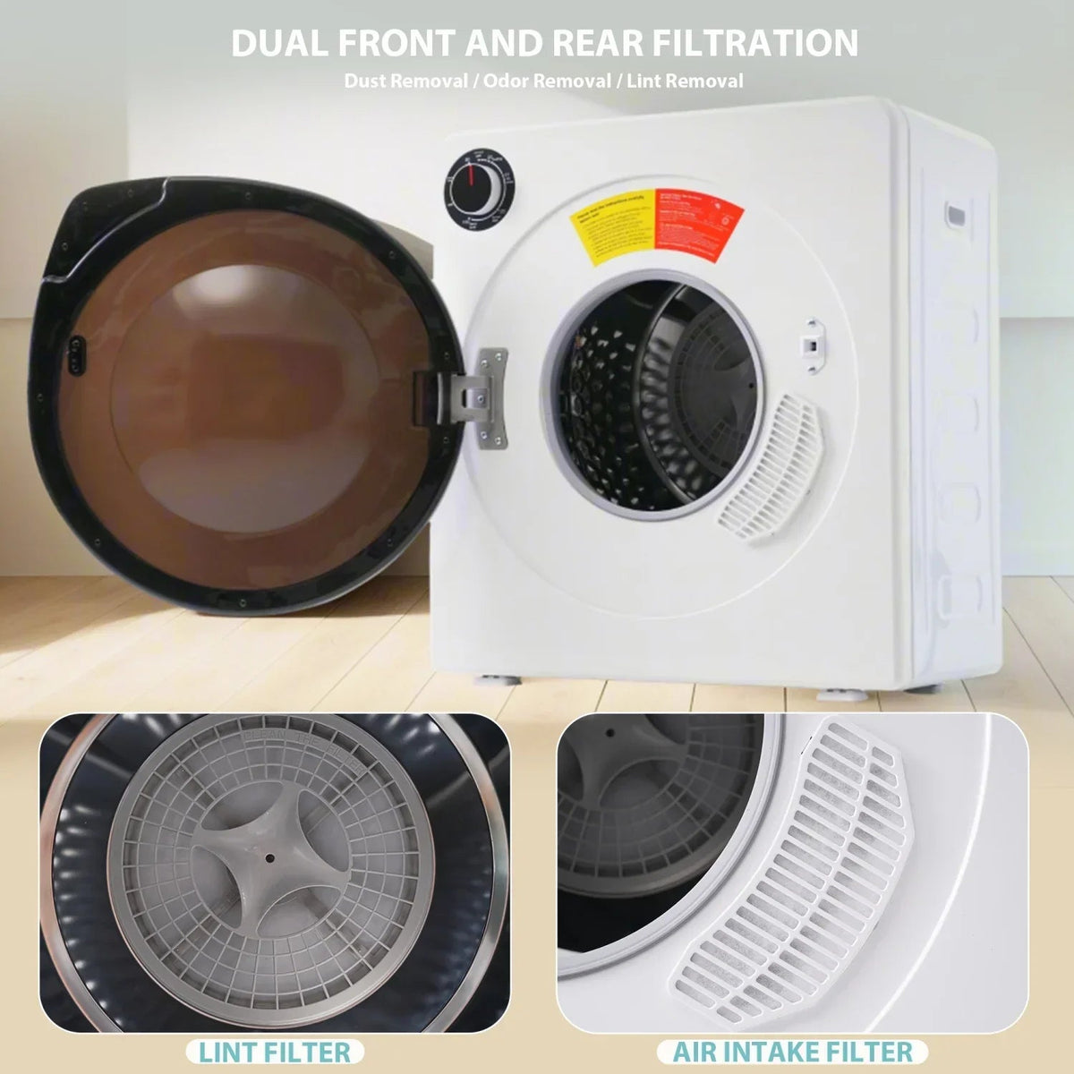 ZNESKPG Portable Compact Front Load Clothes Dryer 1.95 Cu. Ft., 830W, 5 Drying Modes, Stainless Steel Drum