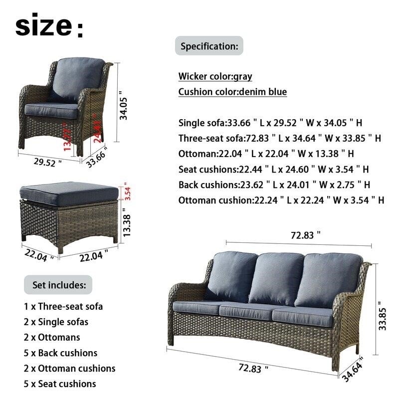 Latimer Wicker/Rattan 5-Person Seating Group With Cushions