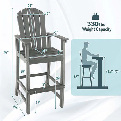 Outdoor HDPE Tall Adirondack Counter Height Bar Stool With Armrests And Footrest - 30Quot