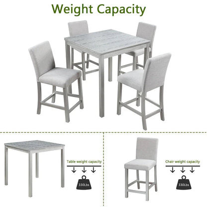 Modern 5-Piece Counter Height Dining Set With Square Table And 4 Upholstered Chairs