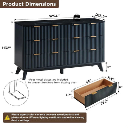 OKD 6-Drawer Dresser With Faux Marble Top, Natural Oak, 16in D x 54in W x 32in H