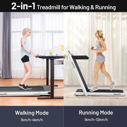 2 In 1 Folding Treadmill, 2.25 HP, 40 in x 16 in Running Area, Dual Display And App Control