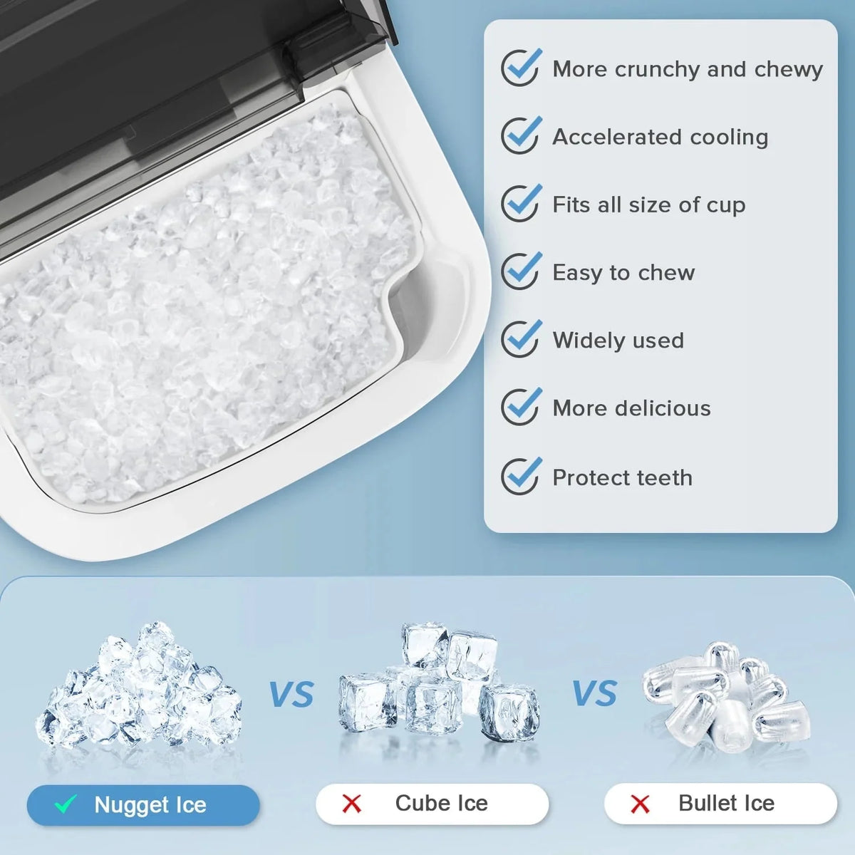 Auseo Countertop Nugget Ice Maker, 35Lbs/24H, 1.1L, Stainless Steel Silver - Self-Cleaning