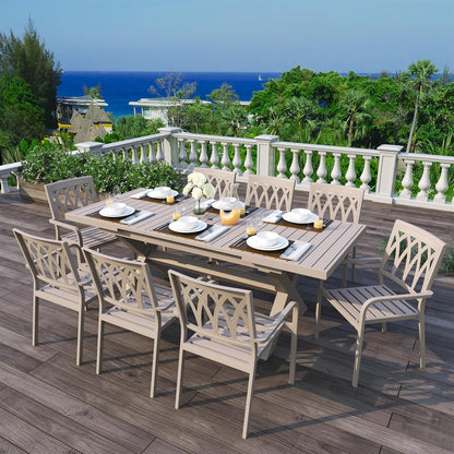 Erotr Extendable Aluminum Patio Dining Table For 6-8, 63-83 inch, Light Brown