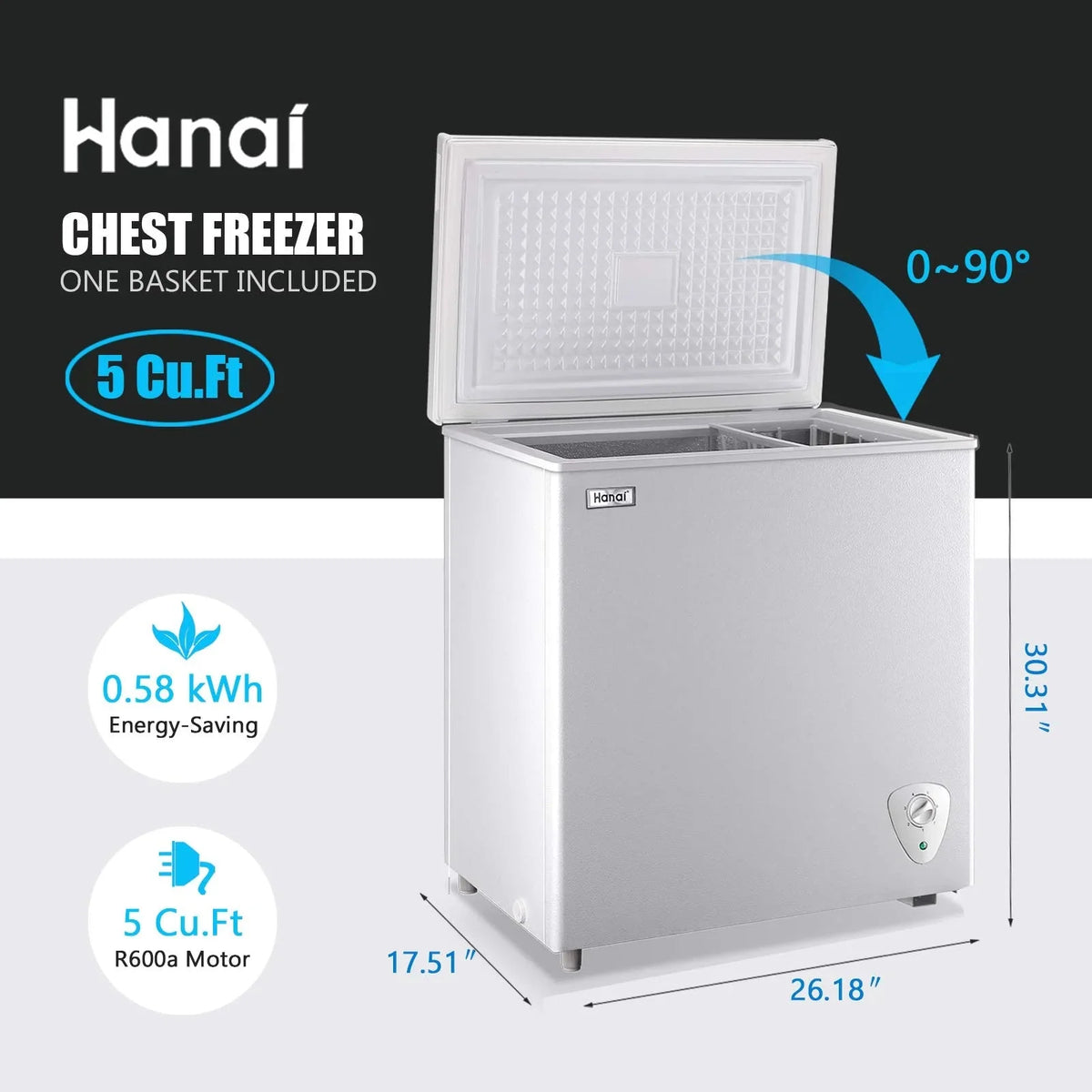 WANAI Chest Freezer 3.5 Cu. Ft. - Top Open Door