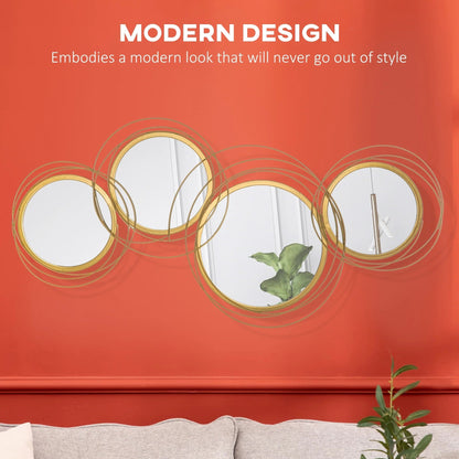 Gold Metal Circular Wall Art With Mirror Accents - 42.25in W x 22in H
