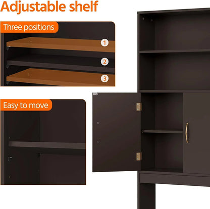 Over-the-Toilet Storage Cabinet With Adjustable Shelves And Double Doors, 77 in H, Espresso