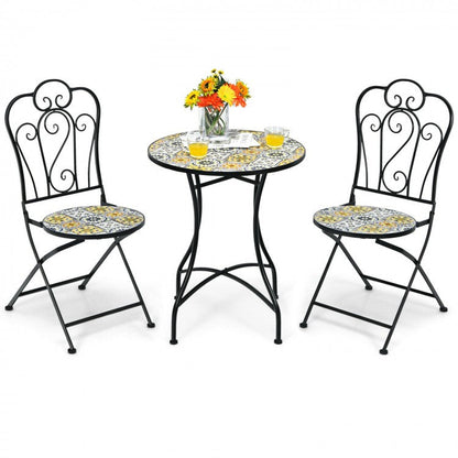 2-Piece Mosaic Folding Bistro Chairs With Ceramic Tile Seats - Black
