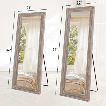 BEAUTYPEAK Full Length Floor Mirror With Stand, 64 x 21 in, Retro White