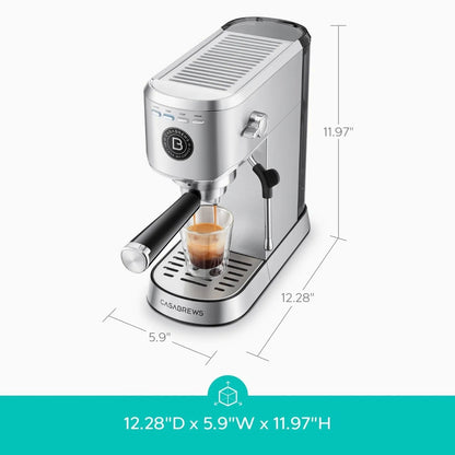 CASABREWS Espresso Machine, 20-Bar Pressure, 34 oz Water Tank, Silver - 5418Basic