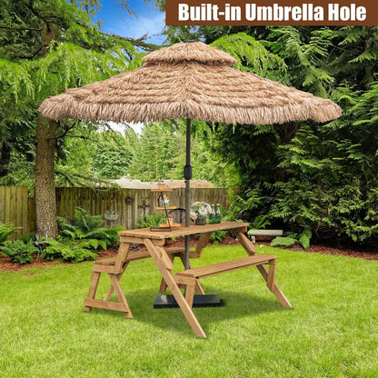 2-in-1 Convertible Fir Wood Picnic Table And Garden Bench, 4-Person, Dark Golden Brown - 56 x 53 x 30 in