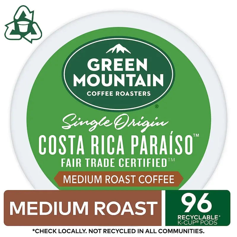 Green Mountain Costa Rica Paraiso Medium Roast Coffee K-Cup Pods, 96 Count Pack Of 4