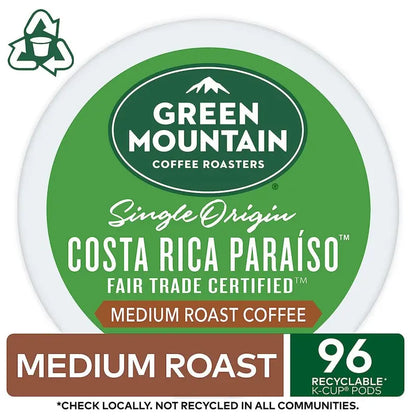 Green Mountain Costa Rica Paraiso Medium Roast Coffee K-Cup Pods, 96 Count Pack Of 4
