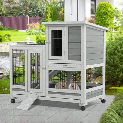 YODOLLA Indoor Rabbit Hutch With Wheels, Fir Wood, 37 x 24.4 x 33.5 in