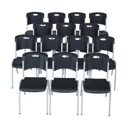Lifetime Steel-Framed Indoor/Outdoor Commercial Grade Stacking Chairs, Black & Silver, Set Of 14 - 80569