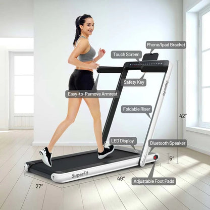 2 In 1 Folding Treadmill, 2.25 HP, 40 in x 16 in Running Area, Dual Display And App Control