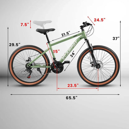 UPYOOE Mountain Bike With Carbon Steel Frame, 24/26 Inch Wheels And 21-Speed Shifting