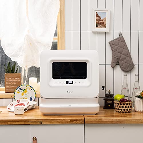 COSTWAY Portable Countertop Dishwasher, 7.5L Water Tank, White - 10015-CYFP