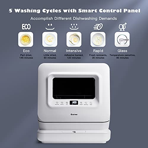 COSTWAY Portable Countertop Dishwasher, 7.5L Water Tank, White - 10015-CYFP