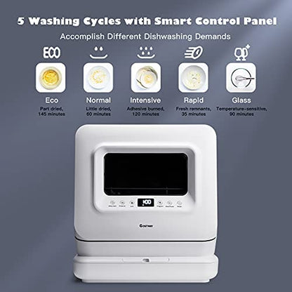 COSTWAY Portable Countertop Dishwasher, 7.5L Water Tank, White - 10015-CYFP