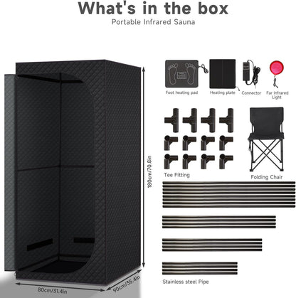 Portable Far Infrared Dry Sauna Box With Red Light Therapy, 9 Levels, 5.9ft x 2.9ft x 2.6ft