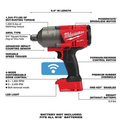 18V Lithium Ion Brushless Cordless 3/4 in Impact Wrench With Friction - Tool Only