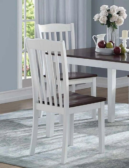 Dining Side Chairs 4pc Set White And Walnut Finish Wooden Seat
