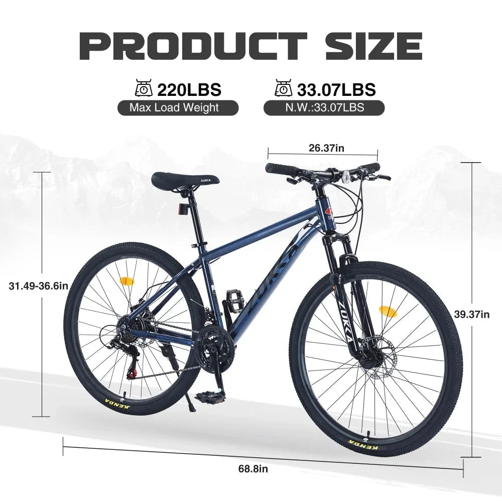 Men's 27.5 in Mountain Bike - 21-Speed Aluminum Alloy Frame, Front Suspension, Double Disc Brakes