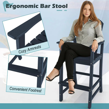 Outdoor HDPE Tall Adirondack Counter Height Bar Stool With Armrests And Footrest - 30Quot