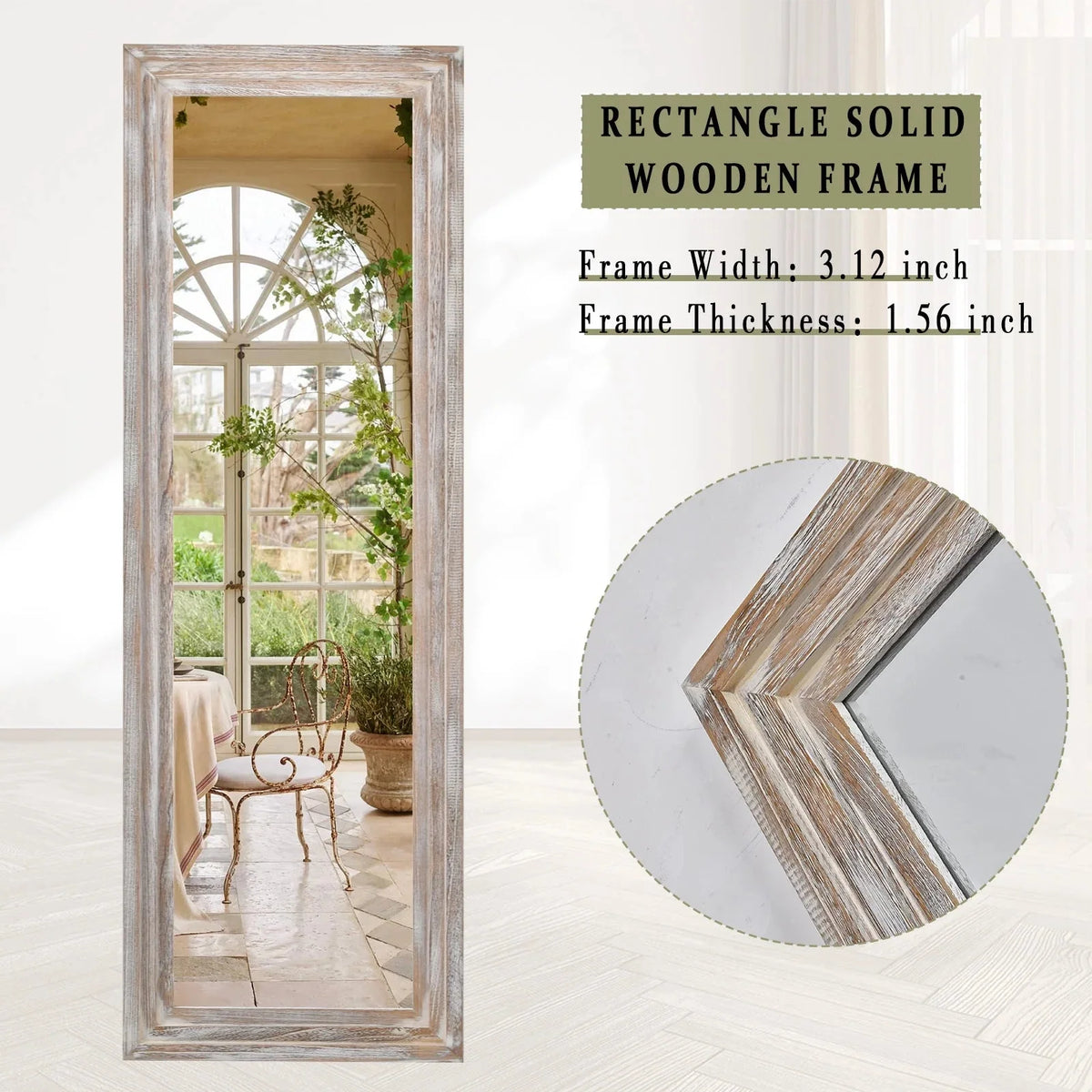 BEAUTYPEAK Full Length Floor Mirror With Stand, 64 x 21 in, Retro White