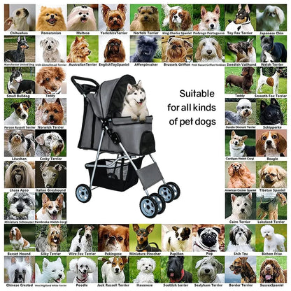 NiamVelo 4-Wheel Foldable Pet Stroller With Cup Holders And Storage Basket - 30 LBS Capacity