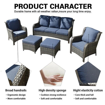 Latimer Wicker/Rattan 5-Person Seating Group With Cushions