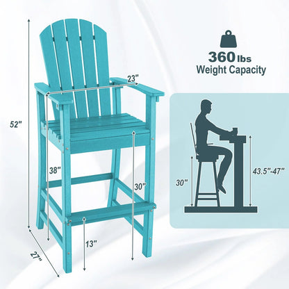 Outdoor HDPE Tall Adirondack Counter Height Bar Stool With Armrests And Footrest - 30Quot
