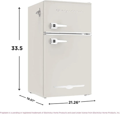 Frigidaire Retro 2 Door Mini Refrigerator With Freezer And Side Bottle Opener, 3.1 Cu Ft, 19in D x 20.5in W x 33.5in H