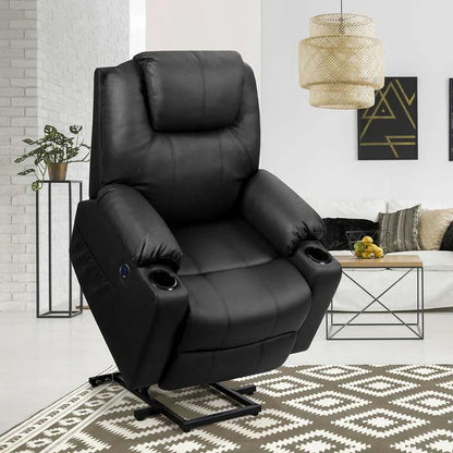 Electric Power Lift Recliner Chair With Leather Massage, Lumbar Heating, 8 Vibrating Nodes, Cup Holders And USB Port
