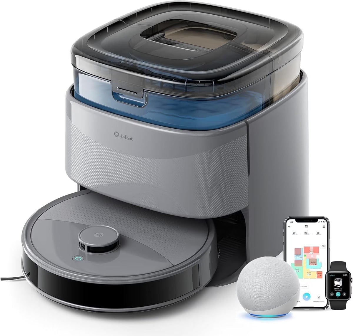 Lefant Robot Vacuum And Mop, 12000Pa Suction, All-In-One Base Station, Dual Spinning Mops - M3L